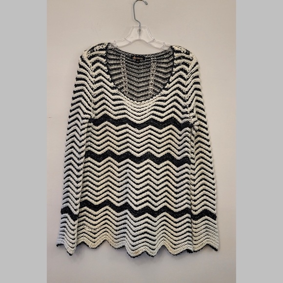 Ella moss gorgeous black white and gray wool sweater chevron style perfect - Picture 2 of 3